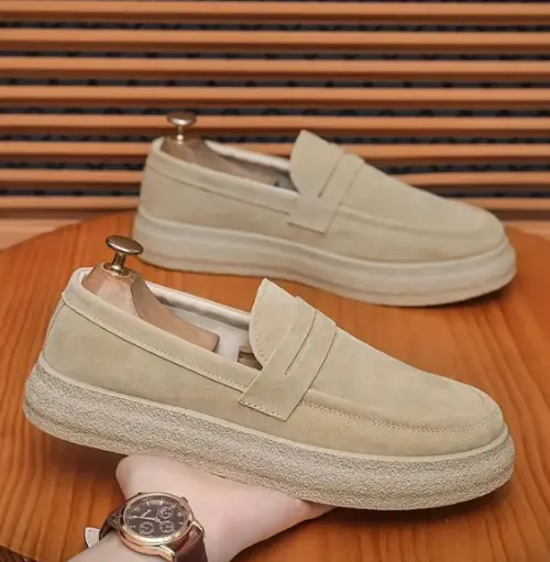 Vintage Casual Street Style Loafers, All Season Slip-On Shoes With Solid Color, Faux Upper, Fabric Inner & Insole , Rubber Sole , Round Toe - Comfortable Thick Sole Lazy Shoes For Daily Wear